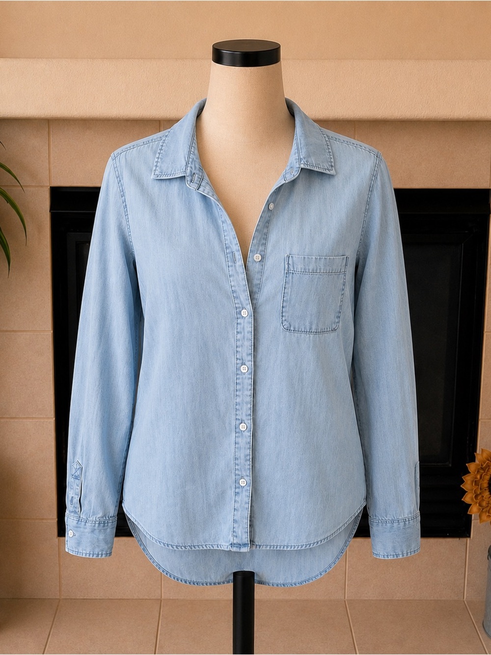 Light Wash Denim Button-Up Shirt
